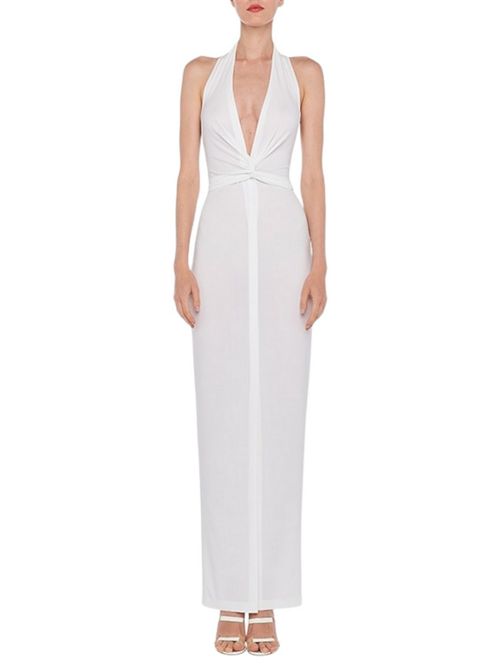 Long sleeveless white jersey women's dress with sash Norma Kamali | ST1243HPD51944SNOW WHITE